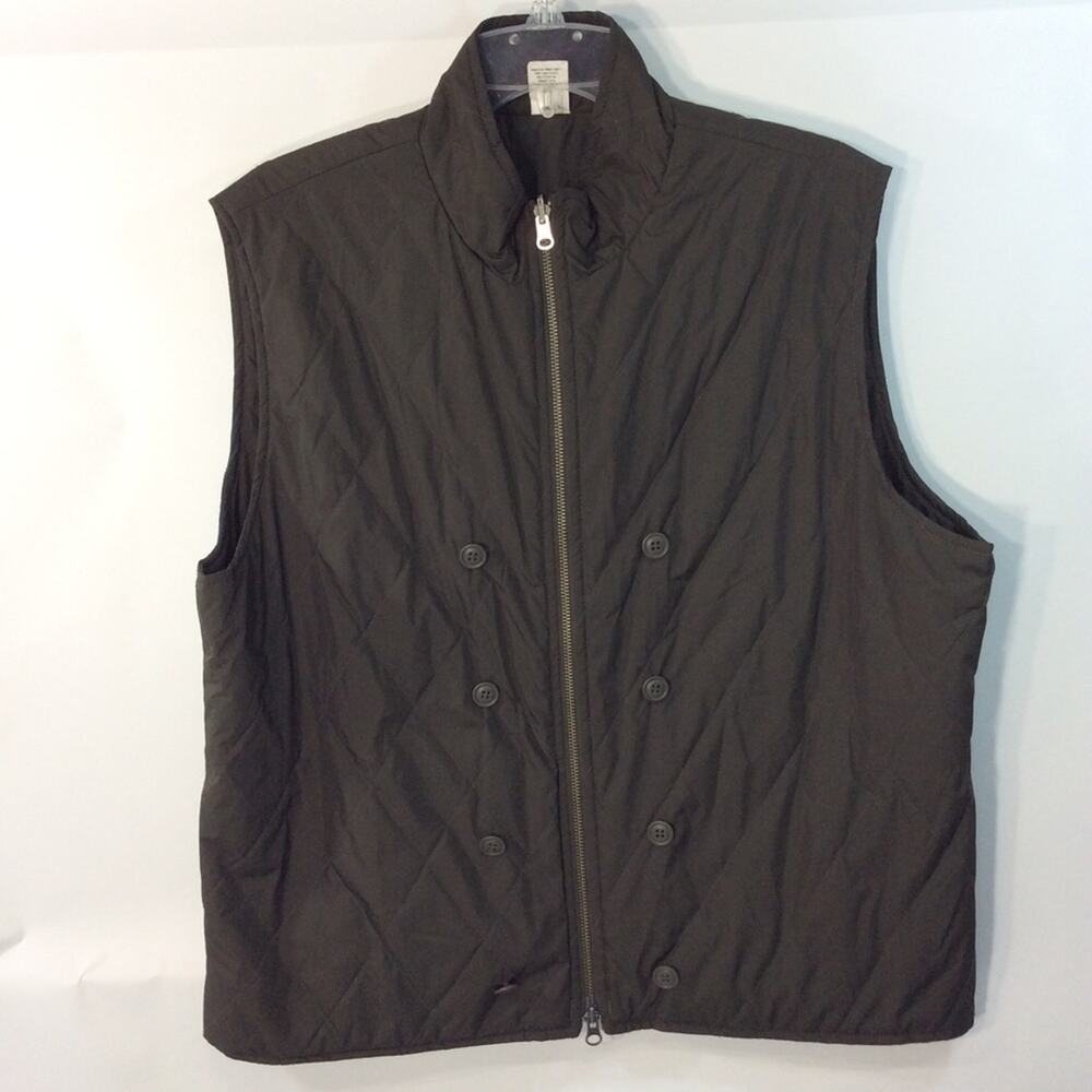 J. Crew Large Brown Quilted Vest Full Zip Buttons